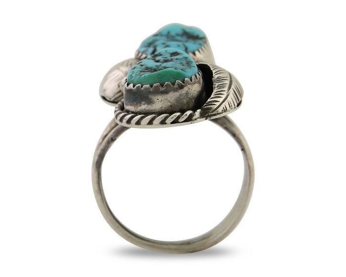 Navajo Ring 925 Silver Natural Blue Turquoise Native American Artist C.80's