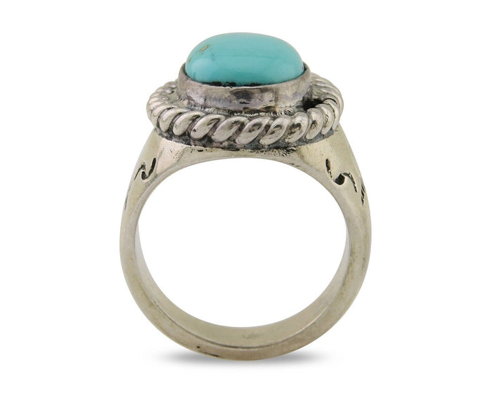 Navajo Ring 925 Silver Natural Blue Turquoise Native American Artist C.80's