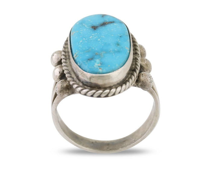 Navajo Ring 925 Silver Natural Blue Turquoise Native American Artist C.80's