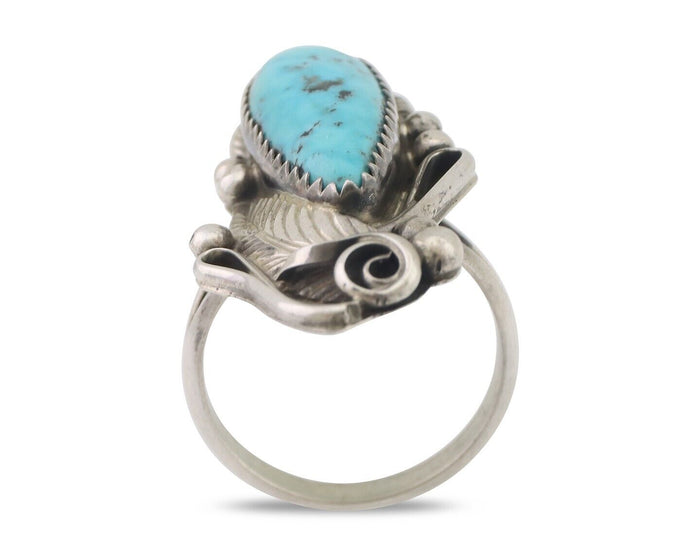 Navajo Ring 925 Silver Natural Blue Turquoise Native American Artist C.80's