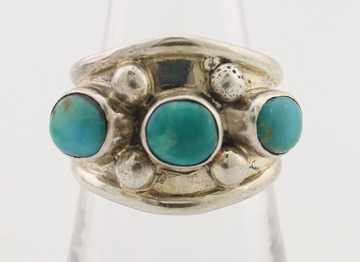 Navajo Ring 925 Silver Natural Blue Turquoise Native American Artist C.80's
