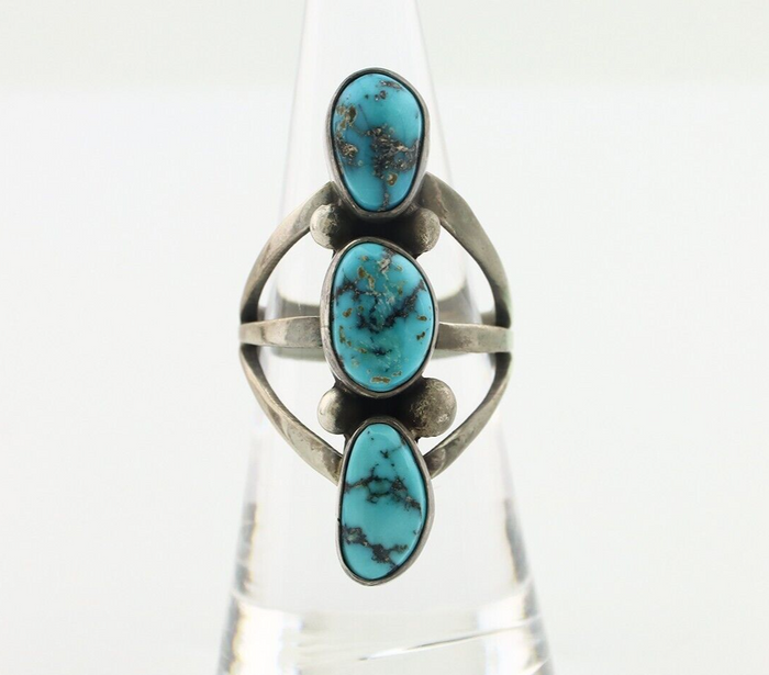 Navajo Ring 925 Silver Natural Blue Turquoise Native American Artist C.80's