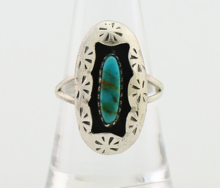 Navajo Ring 925 Silver Natural Blue Turquoise Native American Artist C.80's