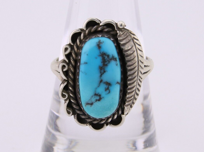 Navajo Ring 925 Silver Natural Blue Turquoise Native American Artist C.80's