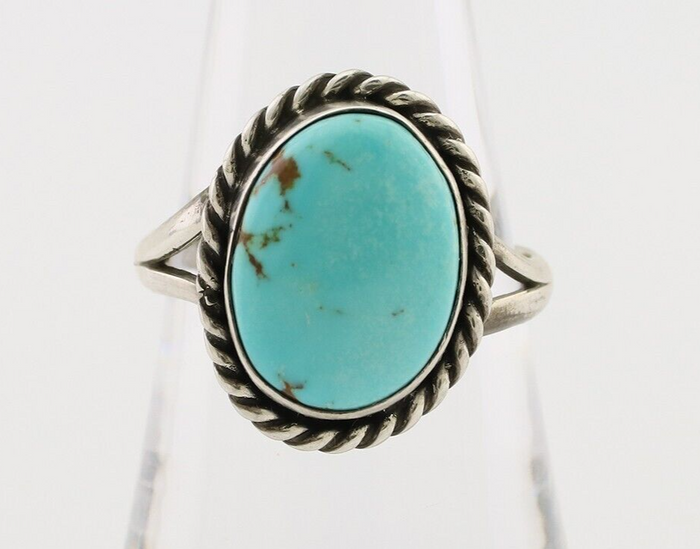 Navajo Ring 925 Silver Natural Blue Turquoise Native American Artist C.80's