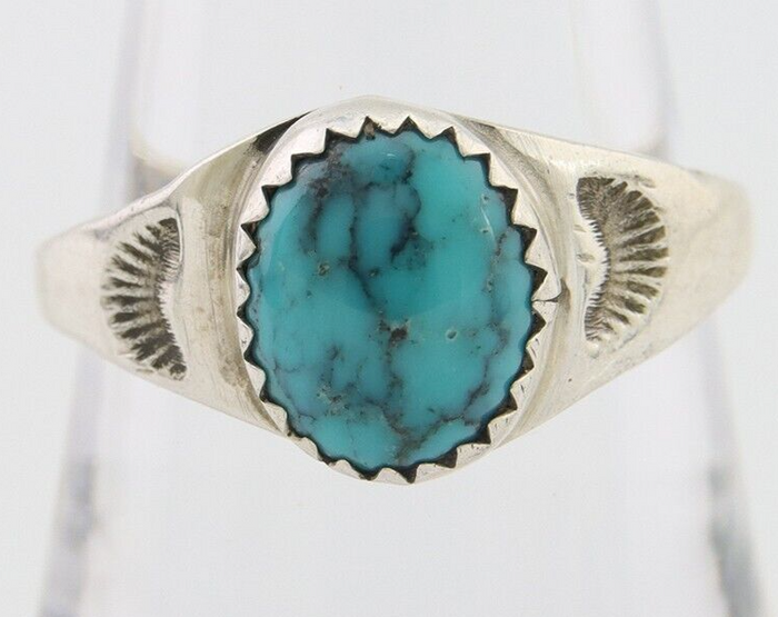 Navajo Ring 925 Silver Natural Blue Turquoise Native American Artist C.80's