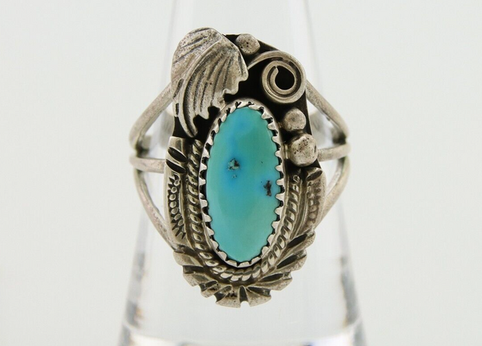 Navajo Ring 925 Silver Natural Blue Turquoise Native American Artist C.80's