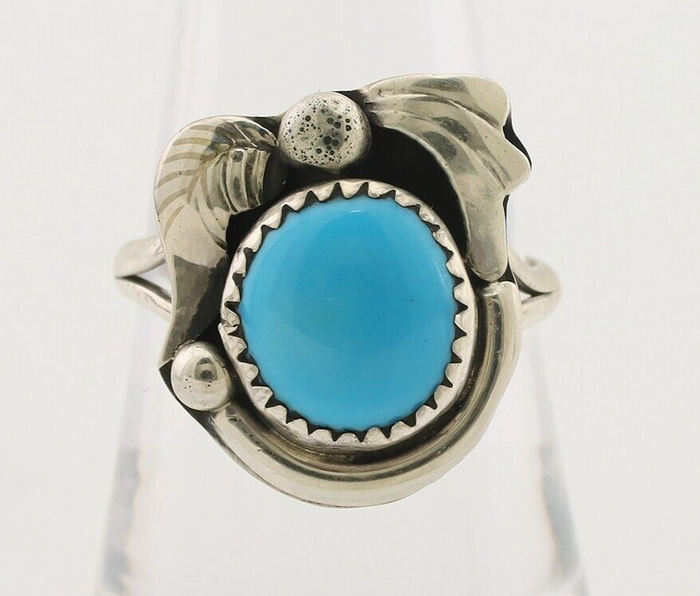 Navajo Ring 925 Silver Natural Blue Turquoise Native American Artist C.80's