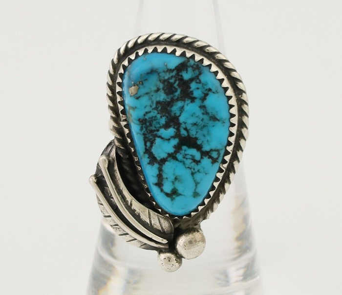 Navajo Ring 925 Silver Natural Blue Turquoise Native American Artist C.80's