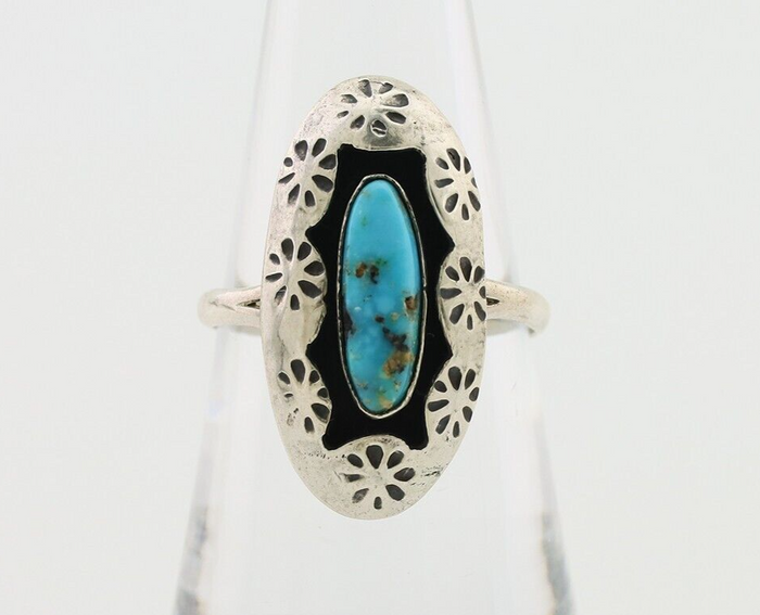 Navajo Ring 925 Silver Natural Blue Turquoise Native American Artist C.80's