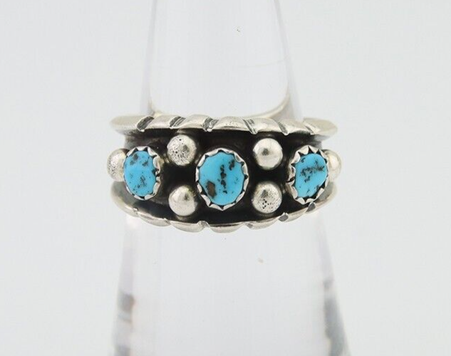 Navajo Ring 925 Silver Natural Blue Turquoise Native American Artist C.80's