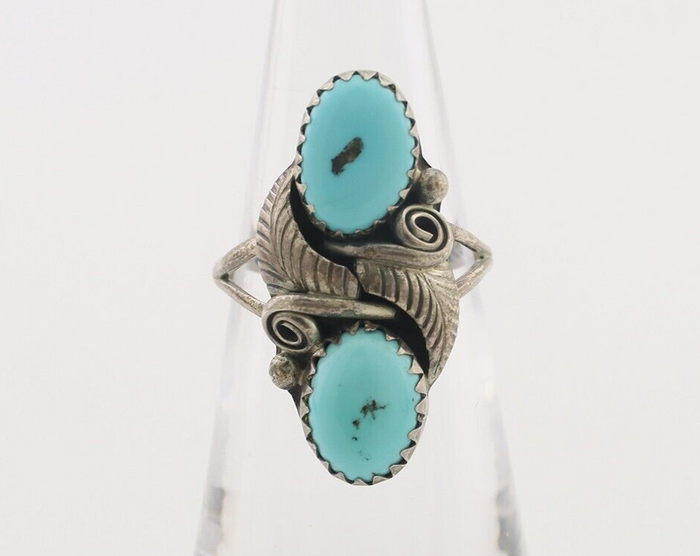Navajo Ring 925 Silver Natural Blue Turquoise Native American Artist C.80's