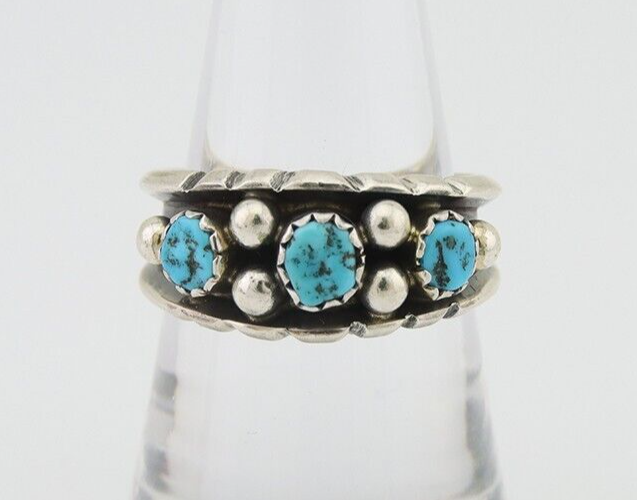Navajo Ring 925 Silver Natural Blue Turquoise Native American Artist C.80's