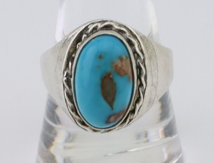 Navajo Ring 925 Silver Natural Blue Turquoise Native American Artist C.80's