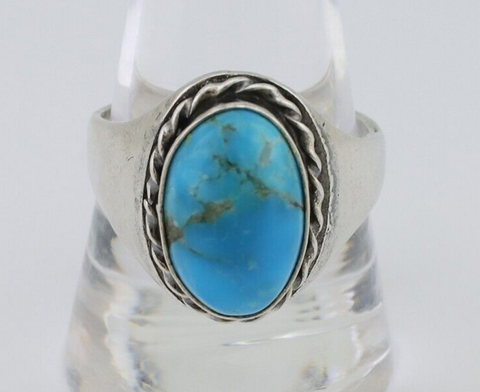 Navajo Ring 925 Silver Natural Blue Turquoise Native American Artist C.80's