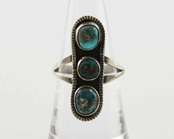 Navajo Ring 925 Silver Natural Blue Turquoise Native American Artist C.80's