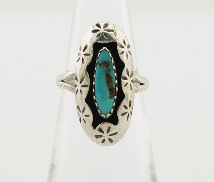 Navajo Ring 925 Silver Natural Blue Turquoise Native American Artist C.80's