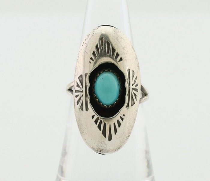 Navajo Ring 925 Silver Natural Blue Turquoise Native American Artist C.80's