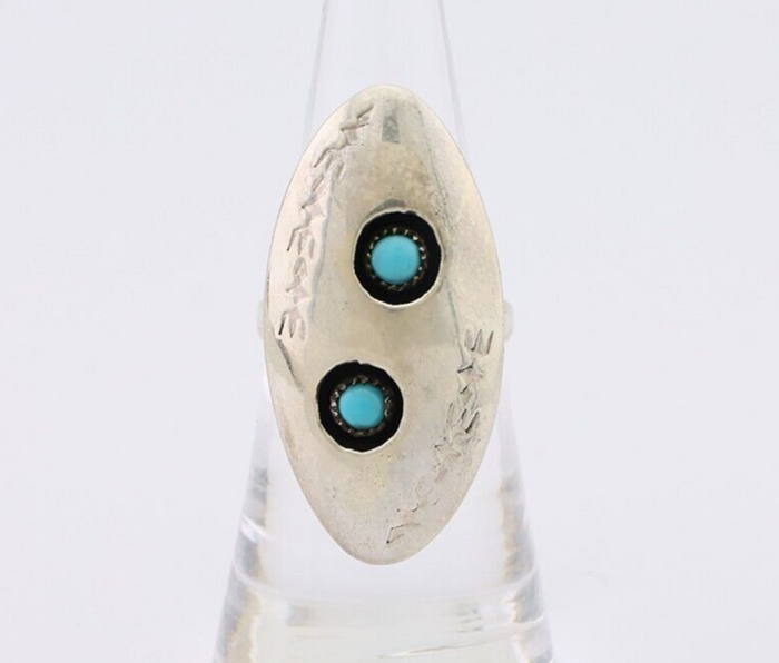 Navajo Ring 925 Silver Natural Blue Turquoise Native American Artist C.80's
