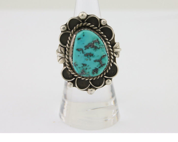 Navajo Ring 925 Silver Natural Blue Turquoise Native American Artist C.80's
