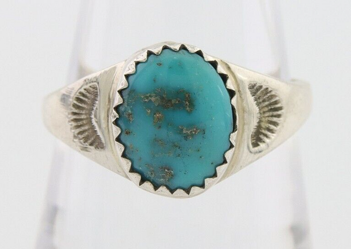 Navajo Ring 925 Silver Natural Blue Turquoise Native American Artist C.80's