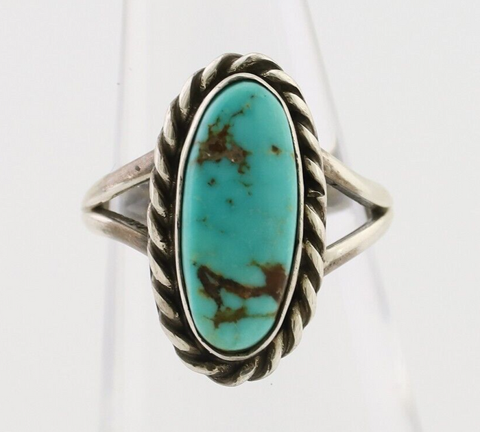 Navajo Ring 925 Silver Natural Blue Turquoise Native American Artist C.80's