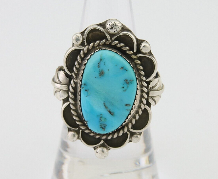 Navajo Ring 925 Silver Natural Blue Turquoise Native American Artist C.80's