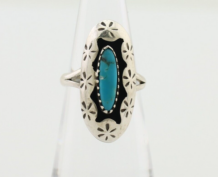 Navajo Ring 925 Silver Natural Blue Turquoise Native American Artist C.80's
