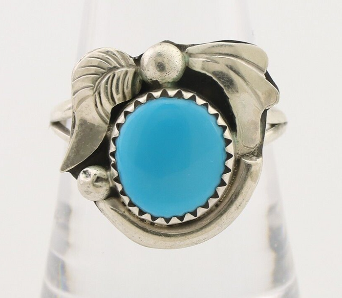 Navajo Ring 925 Silver Natural Blue Turquoise Native American Artist C.80's