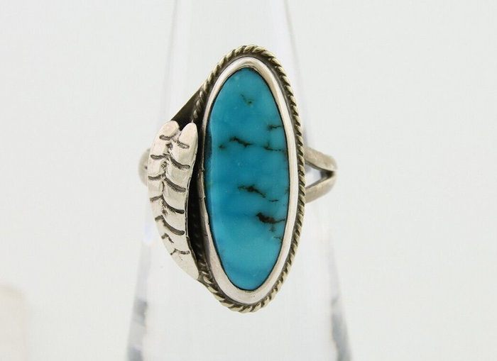 Navajo Ring 925 Silver Natural Blue Turquoise Native American Artist C.80's