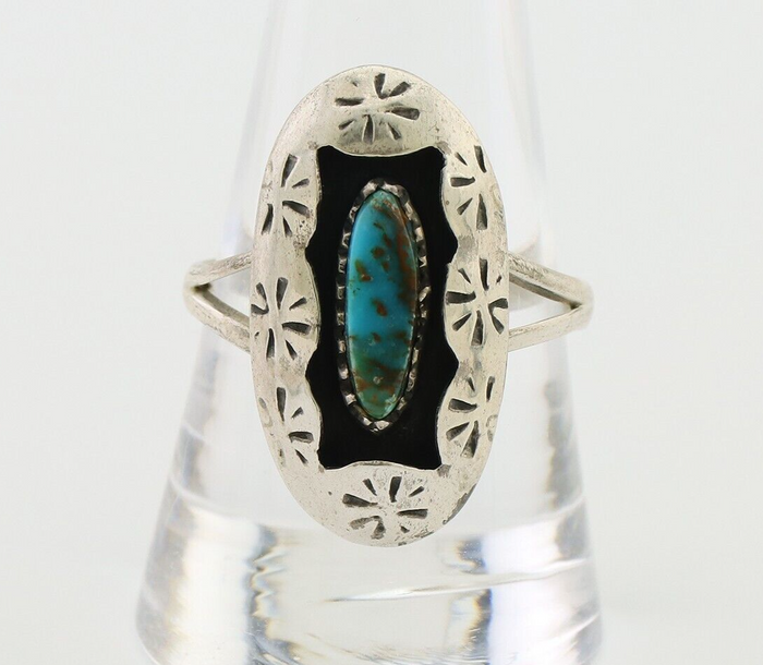 Navajo Ring 925 Silver Natural Blue Turquoise Native American Artist C.80's