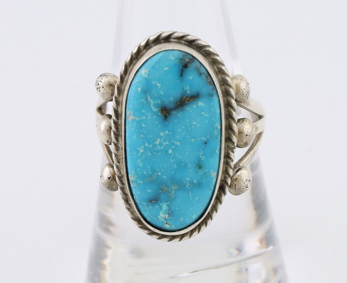 Navajo Ring 925 Silver Natural Blue Turquoise Native American Artist C.80's