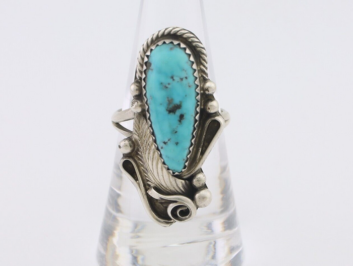 Navajo Ring 925 Silver Natural Blue Turquoise Native American Artist C.80's