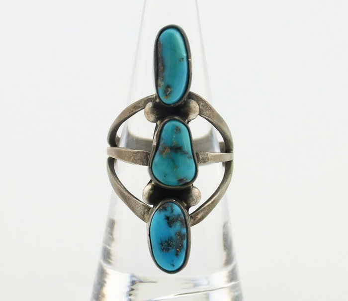 Navajo Ring 925 Silver Natural Blue Turquoise Native American Artist C.80's