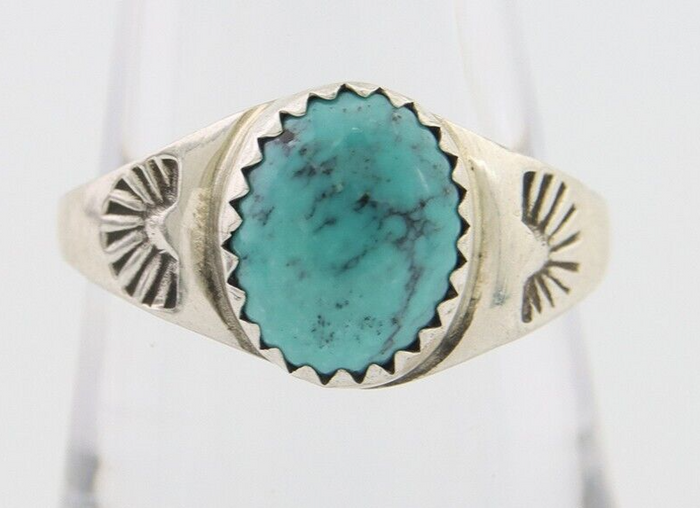 Navajo Ring 925 Silver Natural Blue Turquoise Native American Artist C.80's