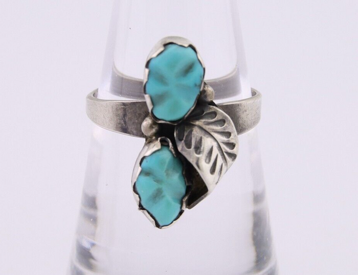 Navajo Ring 925 Silver Natural Blue Turquoise Native American Artist C.80's