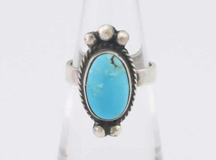 Navajo Ring 925 Silver Natural Blue Turquoise Native American Artist C.80's