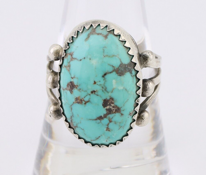 Navajo Ring 925 Silver Natural Blue Turquoise Native American Artist C.80's