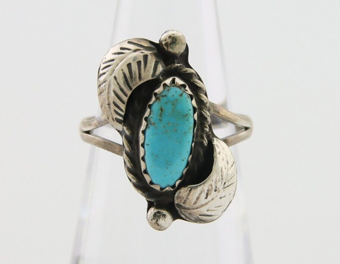 Navajo Ring 925 Silver Natural Blue Turquoise Native American Artist C.80's