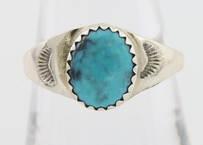 Navajo Ring 925 Silver Natural Blue Turquoise Native American Artist C.80's