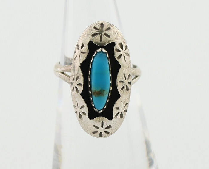 Navajo Ring 925 Silver Natural Blue Turquoise Native American Artist C.80's