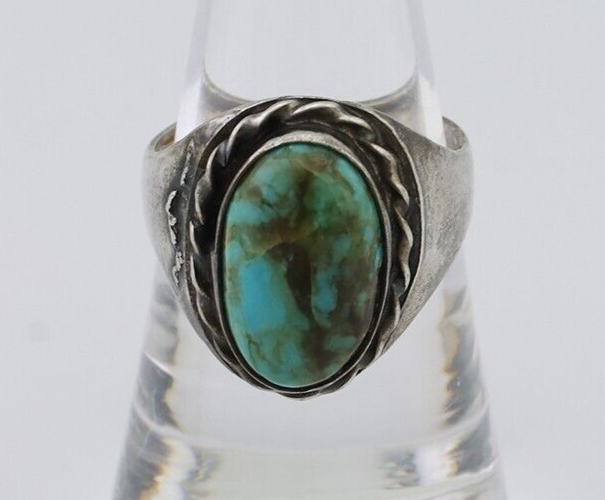 Navajo Ring 925 Silver Natural Blue Turquoise Native American Artist C.80's