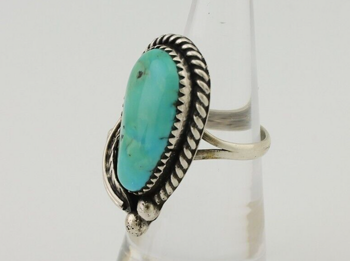 Navajo Ring 925 Silver Natural Blue Turquoise Native American Artist C.80's