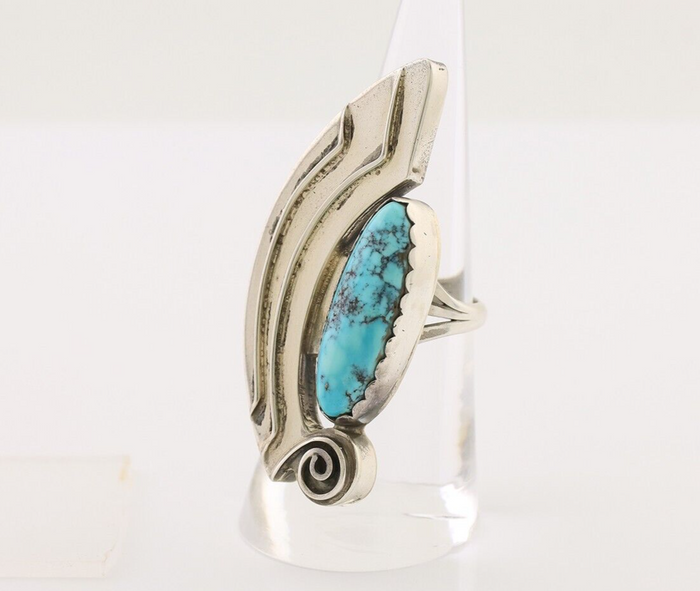 Navajo Ring 925 Silver Natural Blue Turquoise Native American Artist C.80's