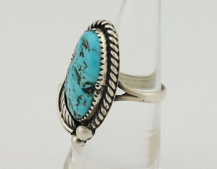Navajo Ring 925 Silver Natural Blue Turquoise Native American Artist C.80's