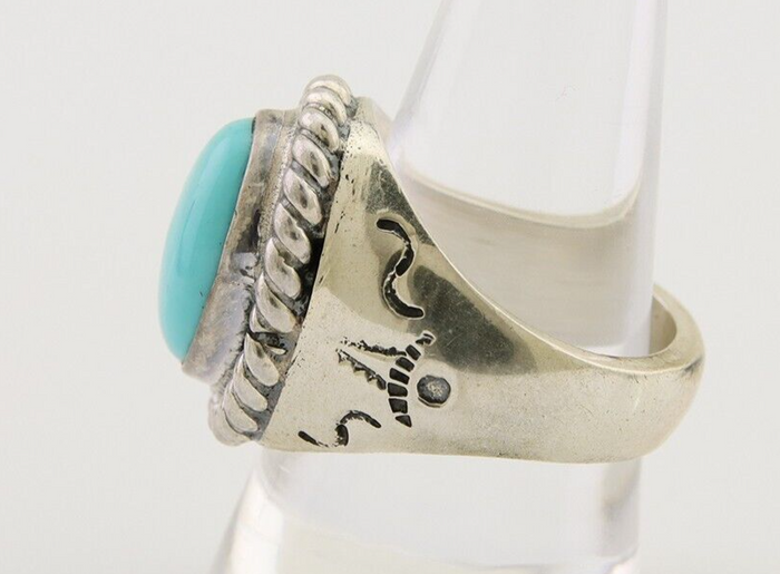 Navajo Ring 925 Silver Natural Blue Turquoise Native American Artist C.80's
