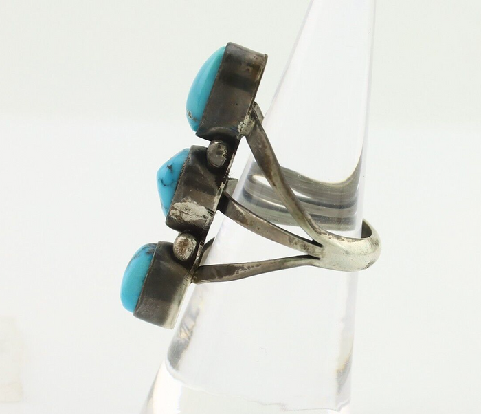 Navajo Ring 925 Silver Natural Blue Turquoise Native American Artist C.80's
