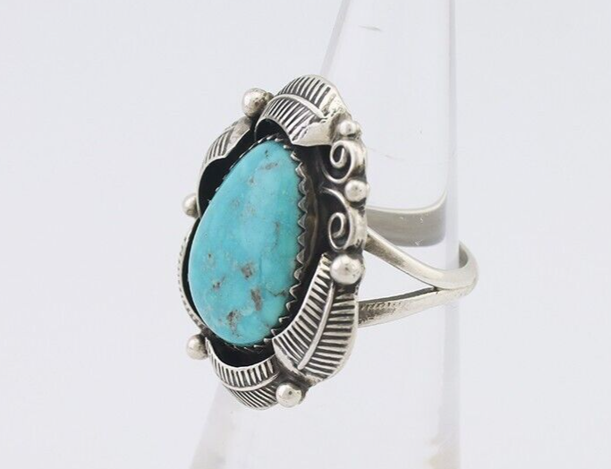 Navajo Ring 925 Silver Natural Blue Turquoise Native American Artist C.80's