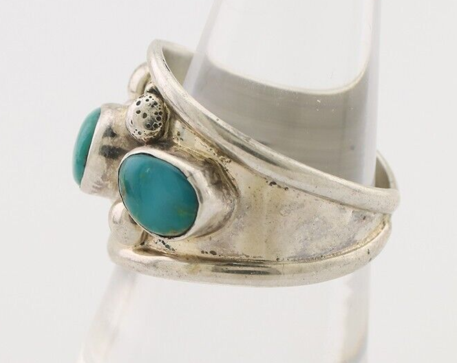 Navajo Ring 925 Silver Natural Blue Turquoise Native American Artist C.80's