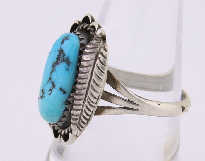 Navajo Ring 925 Silver Natural Blue Turquoise Native American Artist C.80's